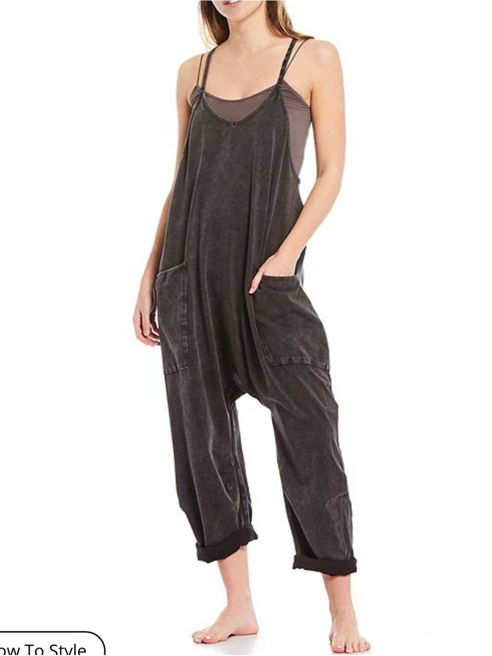 Free People Washed Charcoal Harem-Style Jumpsuit